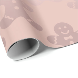Cute Christmas Rose Gold Gingerbread Man Pattern Wrapping Paper