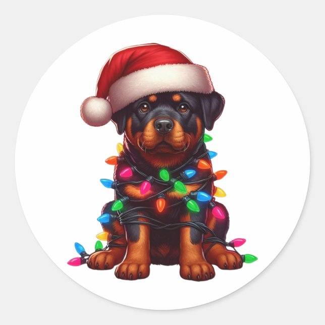 Cute Christmas Rottweiler Classic Round Sticker (Front)