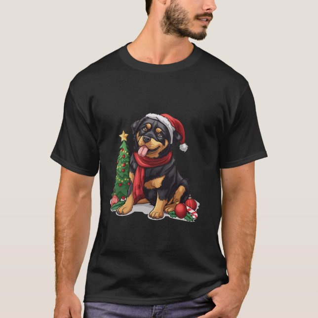 Cute Christmas Rottweiler Dog Santa Hat Puppy Mist T-Shirt (Front)