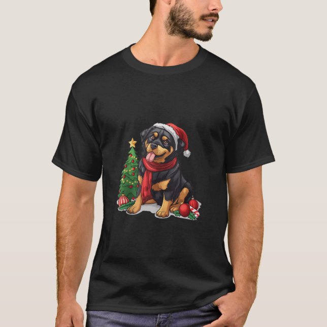 Cute Christmas Rottweiler Dog Santa Hat Puppy Mist T-Shirt (Front)