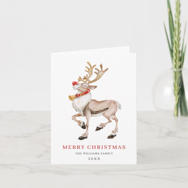 Cute Christmas Rudolf Reindeer Greeting Holiday Card (Front)