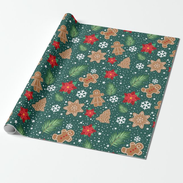 Cute Christmas Rustic Gingerbread Wrapping Paper (Unrolled)