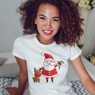 Cute Christmas Santa and Baby Reindeer T-Shirt