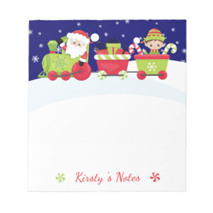 Cute Christmas Santa and Elf Train Notepad