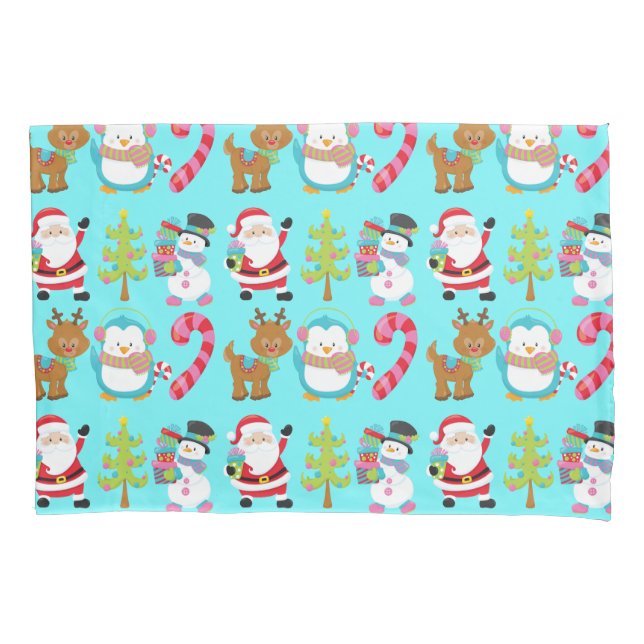 Cute Christmas Santa and Friends Pillowcase (Front)
