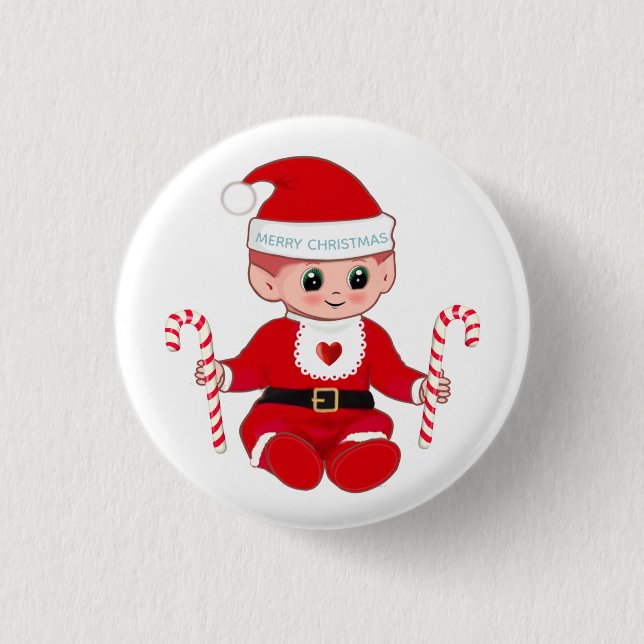 Cute Christmas Santa Baby  & Candy Canes 3 Cm Round Badge (Front)