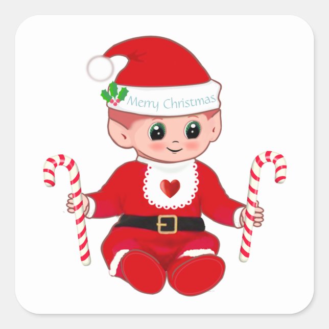 Cute Christmas Santa Baby  & Candy Canes Square Sticker (Front)