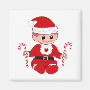 Cute Christmas Santa Baby Elf  & Candy Canes Magnet