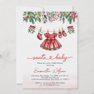 Cute Christmas Santa Baby Girl Clothes Baby Shower Invitation