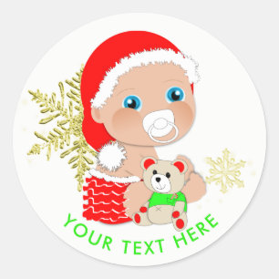 Cute Christmas Santa Baby Personalised Classic Round Sticker