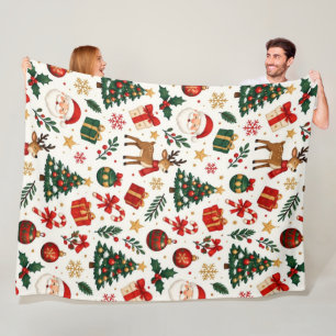 Cute Christmas Santa Claus and deer Fleece Blanket