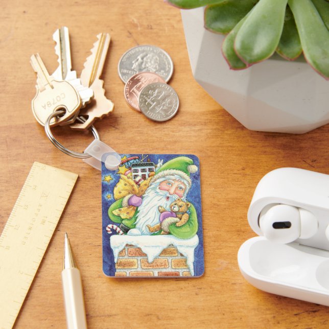 Cute Christmas, Santa Claus in Chimney with Toys Key Ring (Desk)
