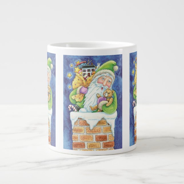 Cute Christmas, Santa Claus in Chimney with Toys Large Coffee Mug (Front)