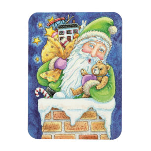 Cute Christmas, Santa Claus in Chimney with Toys Magnet