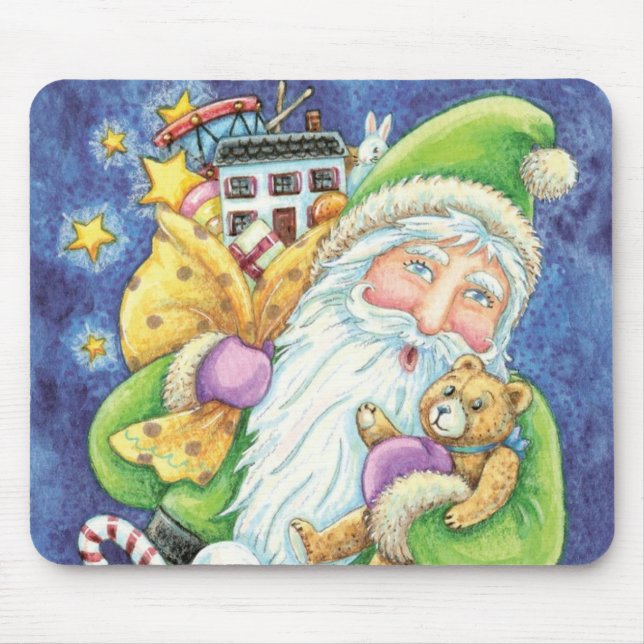 Cute Christmas, Santa Claus in Chimney with Toys Mouse Mat (Front)
