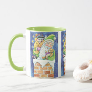 Cute Christmas, Santa Claus in Chimney with Toys Mug