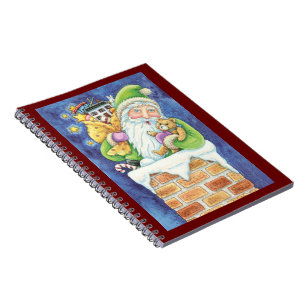 Cute Christmas, Santa Claus in Chimney with Toys Notebook