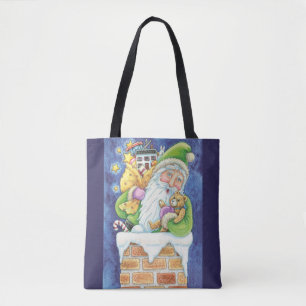 Cute Christmas, Santa Claus in Chimney with Toys Tote Bag