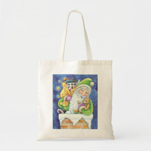 Cute Christmas, Santa Claus in Chimney with Toys Tote Bag