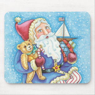 Cute Christmas, Santa Claus on Snowball with Toys Mouse Mat