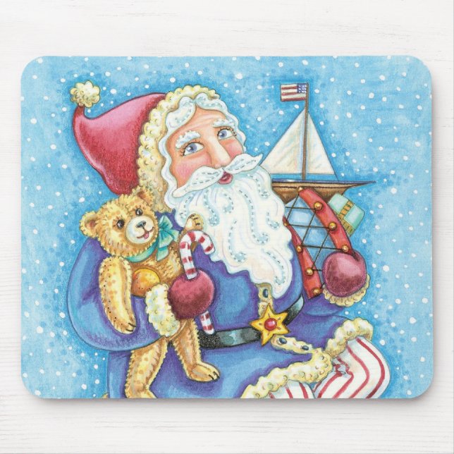 Cute Christmas, Santa Claus on Snowball with Toys Mouse Mat (Front)