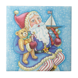 Cute Christmas, Santa Claus on Snowball with Toys Tile