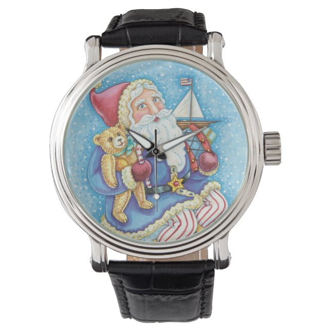 Cute Christmas, Santa Claus on Snowball with Toys Watch (Front)