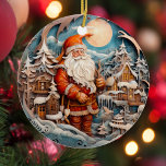 Cute Christmas Santa Claus Personalised  Ceramic Tree Decoration<br><div class="desc">Introducing our charming and whimsical Santa Claus ornament! Perfect for celebrating the holidays, this cute ornament depicts a Santa by a cottage in a winter wonderland pine forest. The exquisite attention to detail and vibrant colours make this ornament a true standout on any tree. You can personalise it with your...</div>