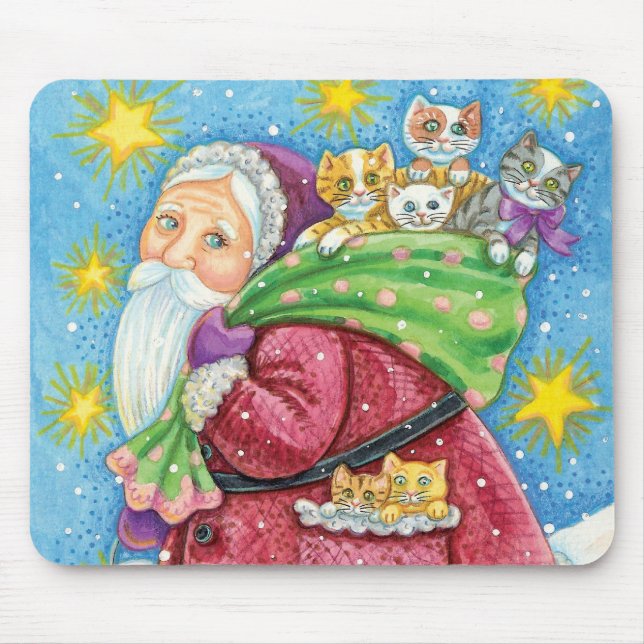 Cute Christmas, Santa Claus with Kittens and Cats! Mouse Mat (Front)