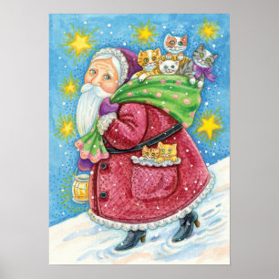 Cute Christmas, Santa Claus with Kittens and Cats! Poster