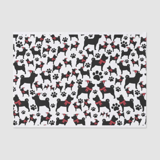Cute Christmas Santa Dog Paws Tissue Paper (Front)