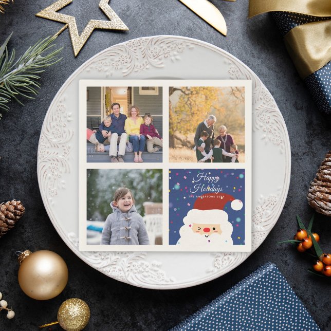 Cute Christmas Santa Family Photo Collage Holiday Napkin (Creator Uploaded)