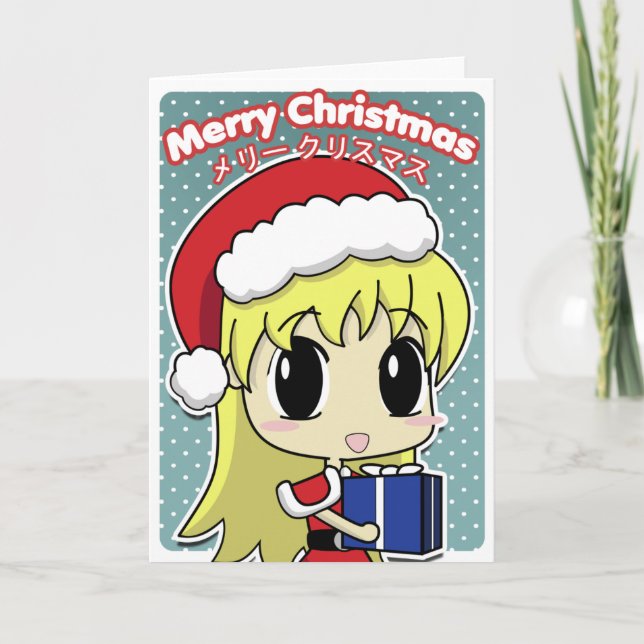 Cute Christmas Santa Girl Holiday Card (Front)