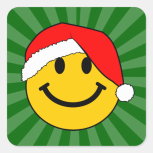 Cute Christmas Santa Happy Face Square Sticker