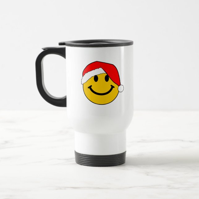 Cute Christmas Santa Happy Face Travel Mug (Left)