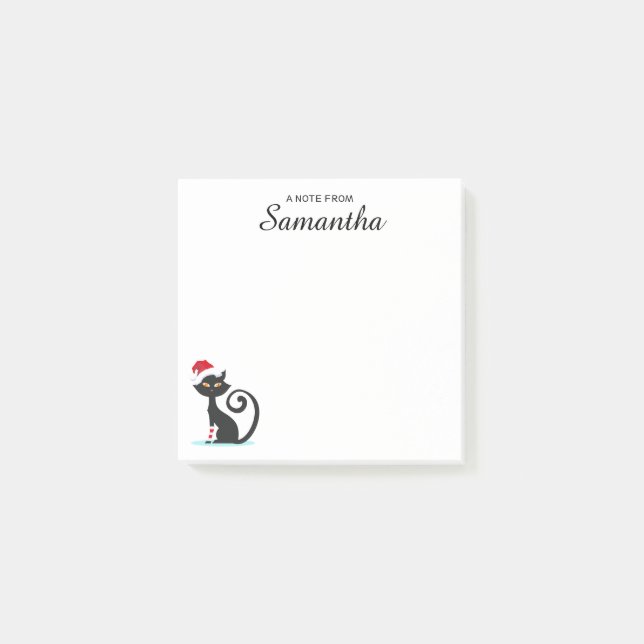 Cute Christmas Santa Hat Black Cat Post-it Notes (Front)