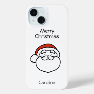 Cute Christmas Santa Line Drawing with Red Hat iPhone 15 Case