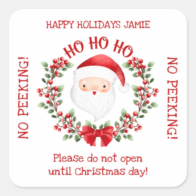 Cute Christmas Santa No peeking Square Sticker (Front)