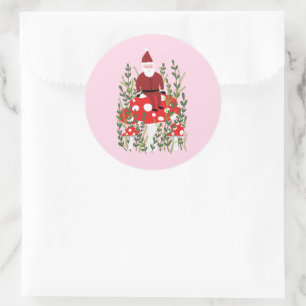 Cute Christmas Santa on Magic Mushroom Whimsical  Classic Round Sticker