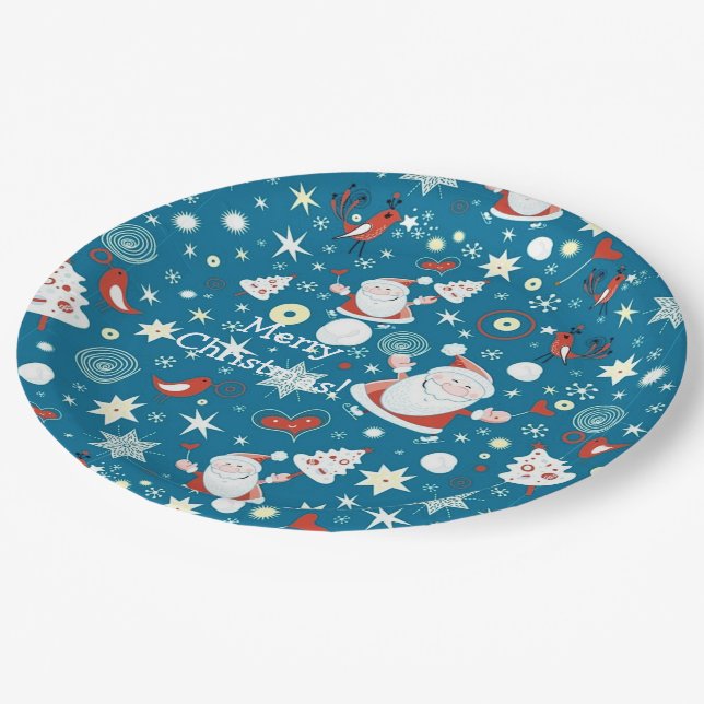 Cute Christmas Santa Pattern Paper Plates (Angled)