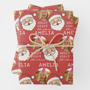 Cute Christmas Santa Personalised Photo Wrapping Paper Sheet