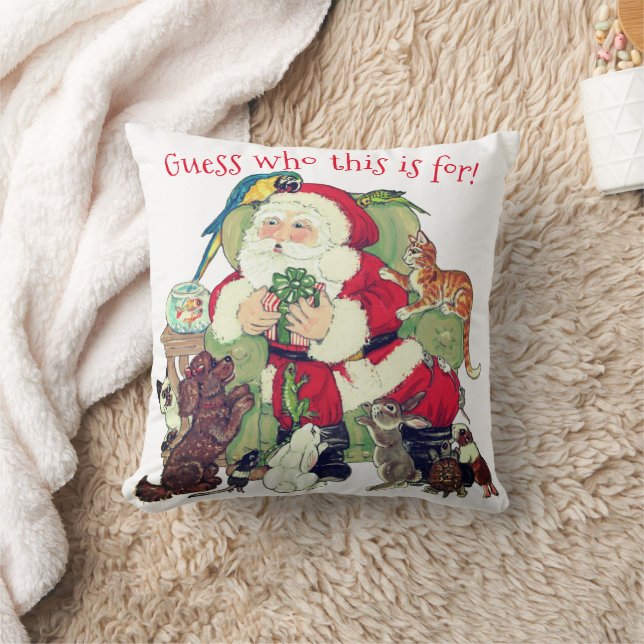Cute Christmas Santa Pet Dog Cat Bird Present Gift Cushion (Blanket)