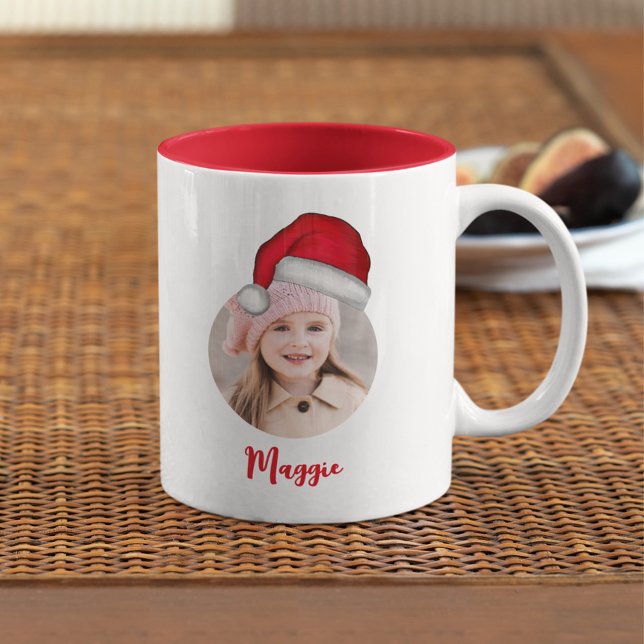 Cute Christmas Santa Photo Personalised Two-Tone Coffee Mug (Photo Christmas Santa Custom Mug. )