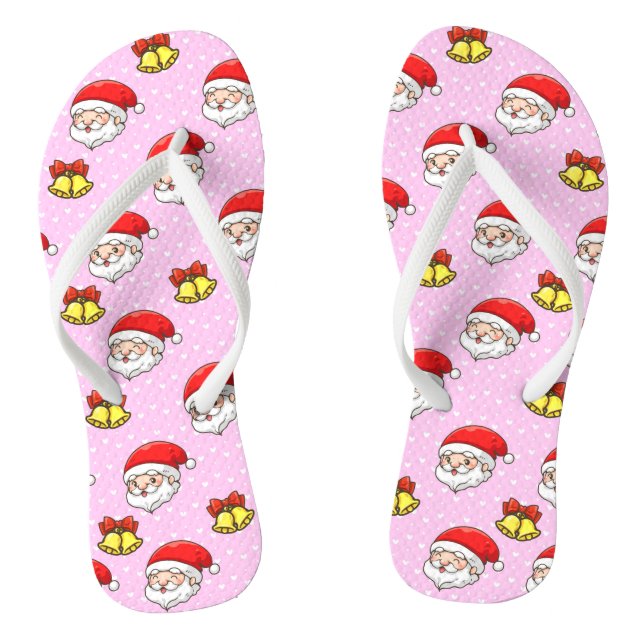 Cute Christmas Santa Pink Girly Modern Dot Pattern Flip Flops (Footbed)