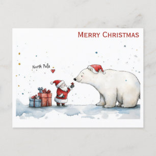 Cute Christmas Santa Polar Bear North Pole Postcard