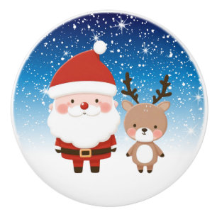Cute Christmas Santa & Reindeer  Ceramic Knob