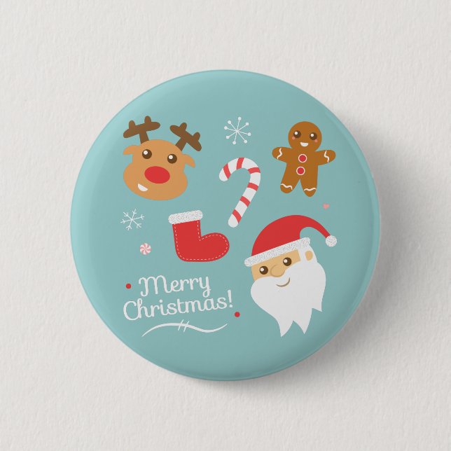 Cute Christmas Santa Reindeer Gingerbread Button (Front)
