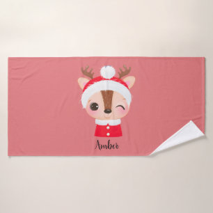 Cute Christmas Santa Reindeer Head Bath Towel