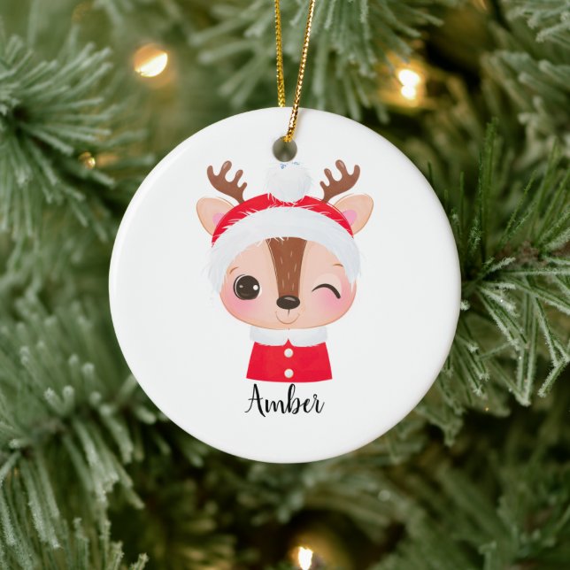 Cute Christmas Santa Reindeer Head Ceramic Tree Decoration (Tree)
