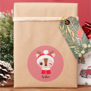 Cute Christmas Santa Reindeer Head Classic Round Sticker